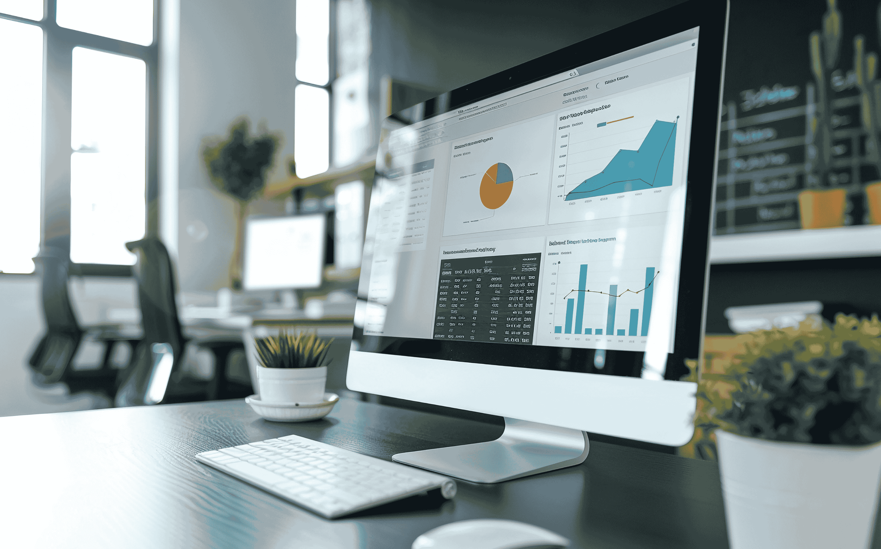 Computer screen with data visualization graphics